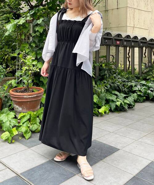 MAJESTIC LEGON（マジェスティックレゴン）の「ショルダーリボンキャミワンピ（ワンピース・レディース・ライトグリーン/ブラック系その他/ブラック・SMALL/MEDIUM）」の18枚目の写真