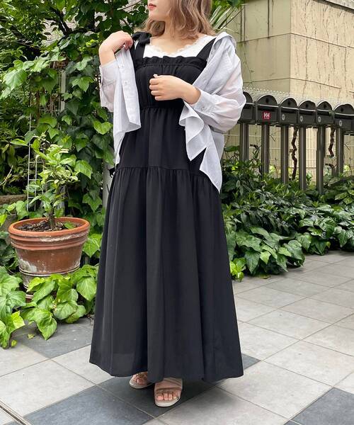 MAJESTIC LEGON（マジェスティックレゴン）の「ショルダーリボンキャミワンピ（ワンピース・レディース・ライトグリーン/ブラック系その他/ブラック・SMALL/MEDIUM）」の19枚目の写真