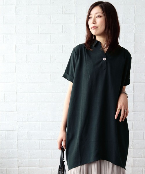 BELLUNA(ベルーナ)の「麻調素材ボタン使いスキッパーワンピース(ワンピース・レディース・ネイビー/ターコイズブルー/カーキ/テラコッタ・MEDIUM/X-LARGE/LARGE)」の3枚目の写真