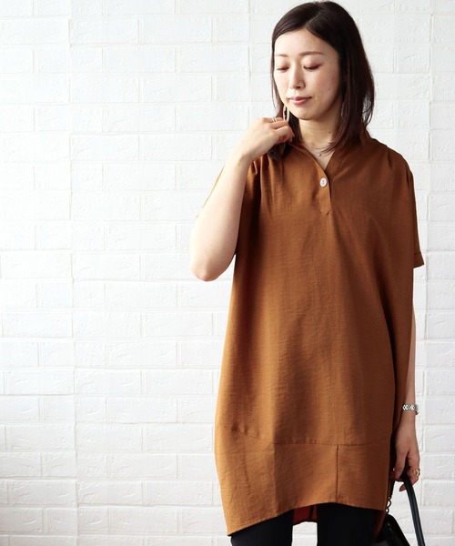 BELLUNA(ベルーナ)の「麻調素材ボタン使いスキッパーワンピース(ワンピース・レディース・ネイビー/ターコイズブルー/カーキ/テラコッタ・MEDIUM/X-LARGE/LARGE)」の2枚目の写真