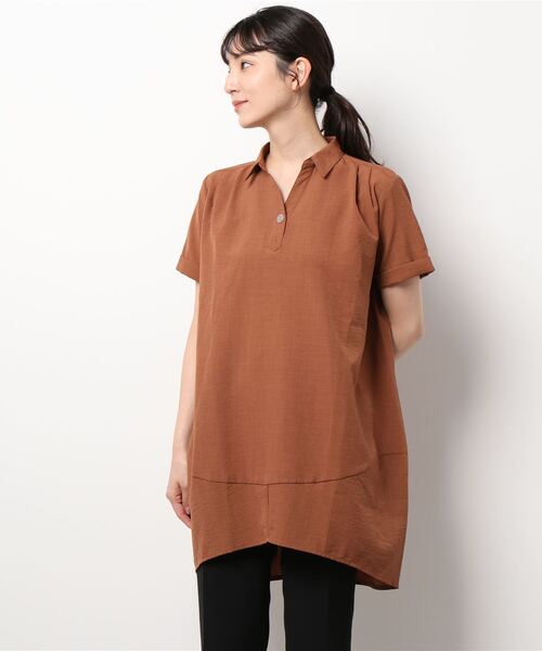 BELLUNA(ベルーナ)の「麻調素材ボタン使いスキッパーワンピース(ワンピース・レディース・ネイビー/ターコイズブルー/カーキ/テラコッタ・MEDIUM/X-LARGE/LARGE)」の6枚目の写真