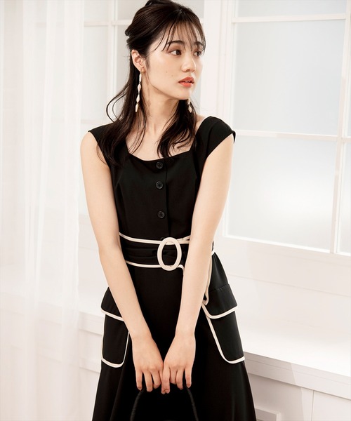 WILLSELECTION(ウィルセレクション)の「ベルト付きパイピングワンピース(ワンピース・レディース・ブラック/ベージュ・MEDIUM)」の4枚目の写真