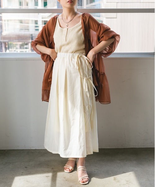 nemne store(ネンネストア)の「あずきミルクのリボンフレアスカート(スカート・レディース・アイボリー/モカ・F)」の9枚目の写真