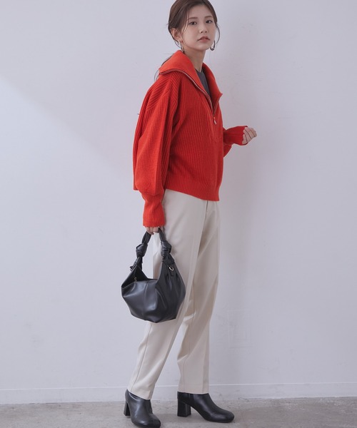 vis-`a-vis(ビサビ)の「【WEB限定】すっきりハイウエストカラーテーパードパンツ【洗濯機可】(スラックス・レディース・キナリ/ピンク/グリーン/レンガ/ブラック/ダークブラウン・S/M/SS/L)」の12枚目の写真