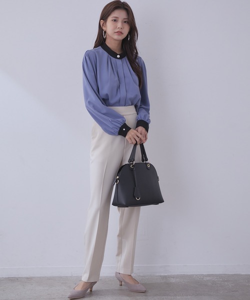 vis-`a-vis(ビサビ)の「【WEB限定】すっきりハイウエストカラーテーパードパンツ【洗濯機可】(スラックス・レディース・キナリ/ピンク/グリーン/レンガ/ブラック/ダークブラウン・S/M/SS/L)」の14枚目の写真