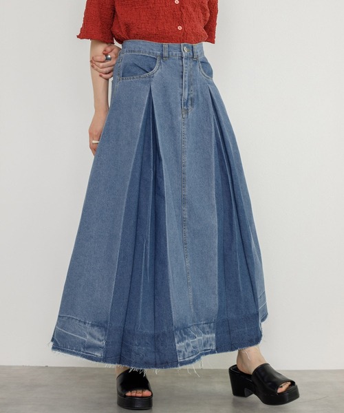 w closet（ダブルクローゼット）の「インバーデットデニムスカート（デニムスカート・レディース・ブラック/ネイビー/ブルー・FREE）」の3枚目の写真