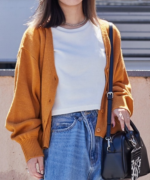 WEGO（ウィゴー）の「WEGO/コンパクトVネックカーディガン（カーディガン/ボレロ・レディース・グリーン/オレンジ/ベージュ/オフホワイト/パープル/ブラック/イエロー/ブルー/ピンク/ケリー/ライトイエロー・FREE）」の20枚目の写真