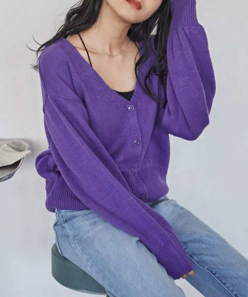 WEGO（ウィゴー）の「WEGO/コンパクトVネックカーディガン（カーディガン/ボレロ・レディース・グリーン/オレンジ/ベージュ/オフホワイト/パープル/ブラック/イエロー/ブルー/ピンク/ケリー/ライトイエロー・FREE）」の17枚目の写真