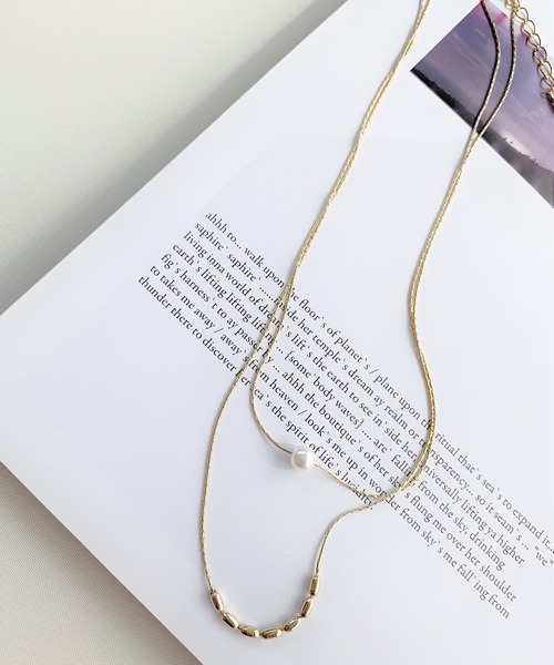 Q（キュー）の「ポイントパール2連ネックレス（ネックレス・レディース・シルバー/ゴールド・ONE SIZE）」の2枚目の写真