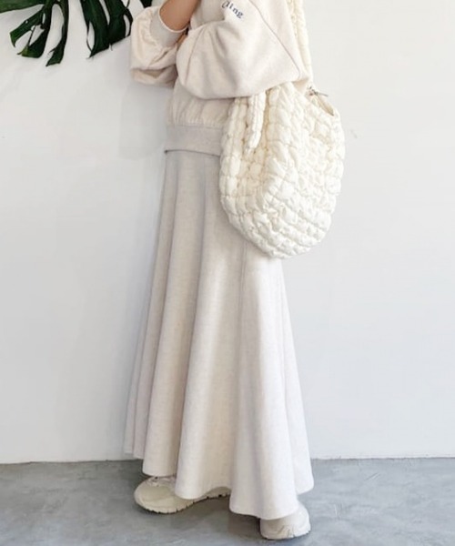 Heather（ヘザー）の「セルフィ―ウラケフレアロングスカート 237203（スカート・レディース・アイボリー/グレー・FREE）」の2枚目の写真