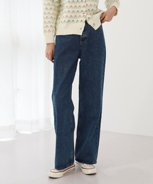 by muni:r | おすすめ! ハイウエスト ストレート デニム パンツ(デニムパンツ)