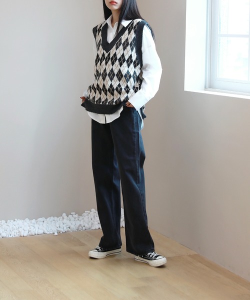 by muni:r（バイ ムニール）の「おすすめ! ハイウエスト ストレート デニム パンツ（デニムパンツ・レディース・グレー/ブルー・MEDIUM/SMALL）」の3枚目の写真