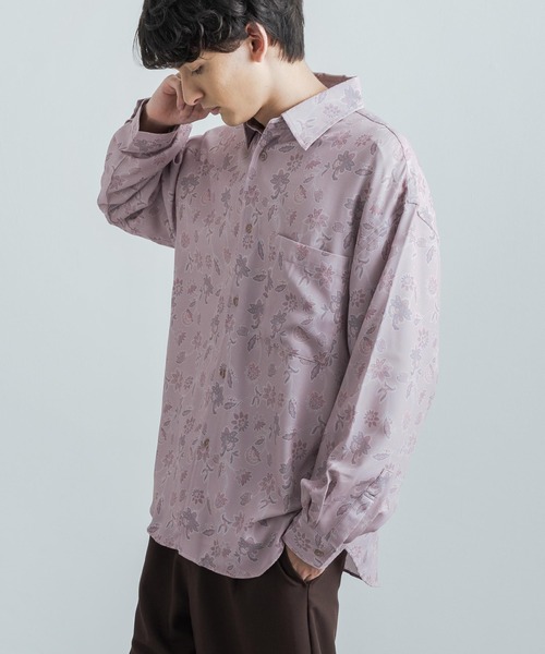 Rocky Monroe(ロッキーモンロー)の「オーバーサイズ 総柄グラフィックプリント レギュラーカラーストレッチロングシャツ(シャツ/ブラウス・メンズ・ライトグレー/ダークブラウン/オフホワイト/チャコール/ピンク/ブラウン/グリーン/サックスブルー/ラベンダー/ホワイト・M/L)」の9枚目の写真