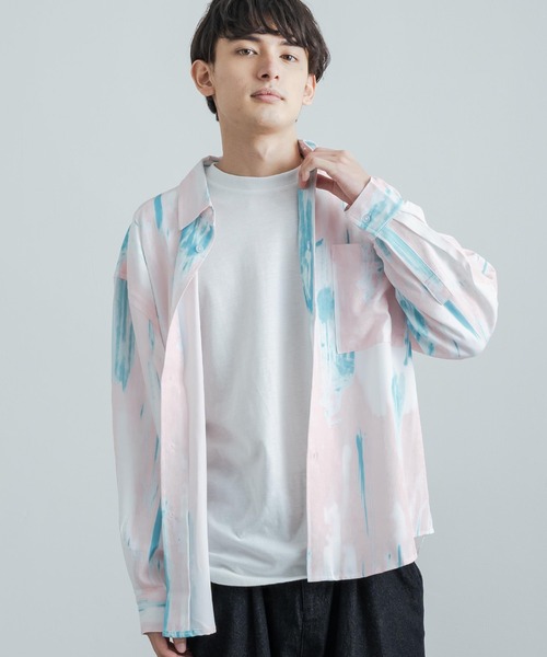 Rocky Monroe(ロッキーモンロー)の「オーバーサイズ 総柄グラフィックプリント レギュラーカラーストレッチロングシャツ(シャツ/ブラウス・メンズ・ライトグレー/ダークブラウン/オフホワイト/チャコール/ピンク/ブラウン/グリーン/サックスブルー/ラベンダー/ホワイト・M/L)」の10枚目の写真