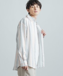 オーバーサイズ 総柄グラフィックプリント レギュラーカラーストレッチロングシャツ