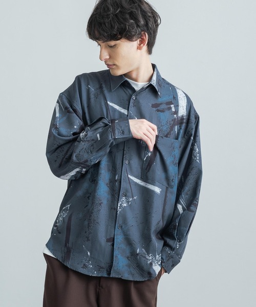 Rocky Monroe(ロッキーモンロー)の「オーバーサイズ 総柄グラフィックプリント レギュラーカラーストレッチロングシャツ(シャツ/ブラウス・メンズ・ライトグレー/ダークブラウン/オフホワイト/チャコール/ピンク/ブラウン/グリーン/サックスブルー/ラベンダー/ホワイト・M/L)」の11枚目の写真