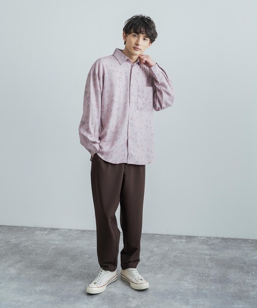 Rocky Monroe(ロッキーモンロー)の「オーバーサイズ 総柄グラフィックプリント レギュラーカラーストレッチロングシャツ(シャツ/ブラウス・メンズ・ライトグレー/ダークブラウン/オフホワイト/チャコール/ピンク/ブラウン/グリーン/サックスブルー/ラベンダー/ホワイト・M/L)」の13枚目の写真