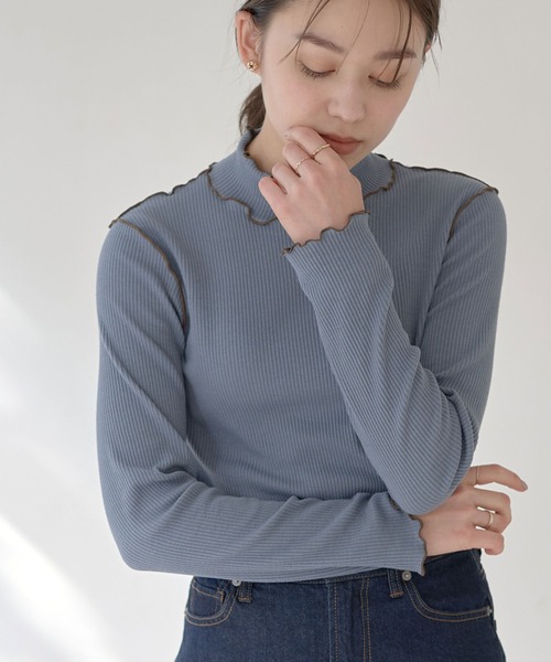 earth music&ecology（アースミュージックアンドエコロジー）の「リブメローカットソー＊（Tシャツ/カットソー・レディース・アイボリー/ブラック/ブルー/モカ・M/S）」の4枚目の写真