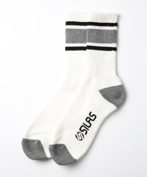 SILAS(サイラス)の「LINE SOX WALLY(ソックス/靴下・メンズ・グレー/ネイビー・ONE SIZE)」の1枚目の写真