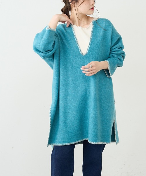 PUAL CE CIN（ピュアルセシン）の「圧縮総針ニットチュニック（ニット/セーター・レディース・チャコールグレー/グリーン/オートミール・FREE）」の3枚目の写真