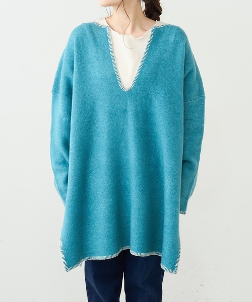 PUAL CE CIN（ピュアルセシン）の「圧縮総針ニットチュニック（ニット/セーター・レディース・チャコールグレー/グリーン/オートミール・FREE）」の13枚目の写真