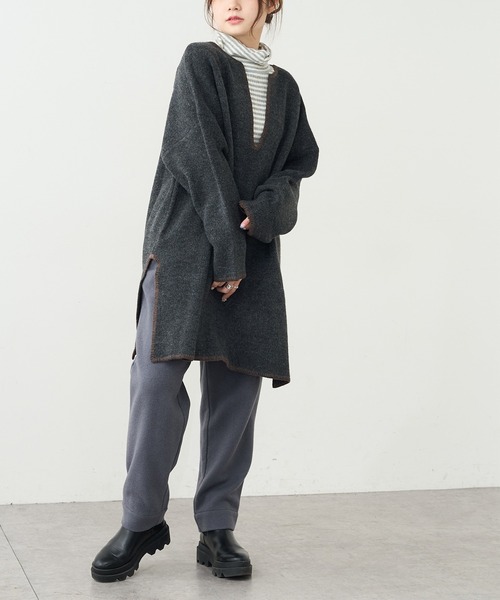 PUAL CE CIN（ピュアルセシン）の「圧縮総針ニットチュニック（ニット/セーター・レディース・チャコールグレー/グリーン/オートミール・FREE）」の11枚目の写真