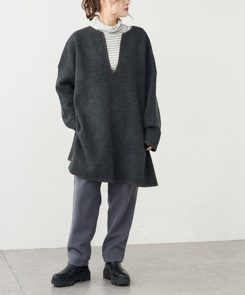 PUAL CE CIN（ピュアルセシン）の「圧縮総針ニットチュニック（ニット/セーター・レディース・チャコールグレー/グリーン/オートミール・FREE）」の10枚目の写真