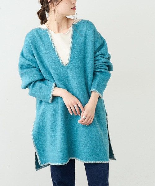 PUAL CE CIN（ピュアルセシン）の「圧縮総針ニットチュニック（ニット/セーター・レディース・チャコールグレー/グリーン/オートミール・FREE）」の5枚目の写真