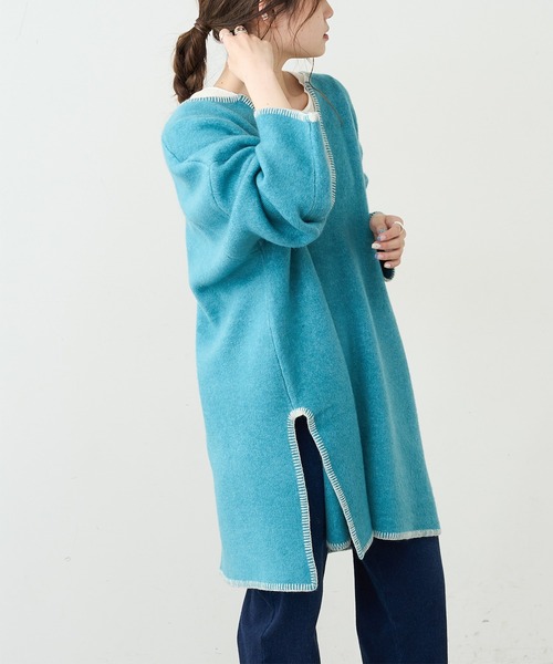 PUAL CE CIN（ピュアルセシン）の「圧縮総針ニットチュニック（ニット/セーター・レディース・チャコールグレー/グリーン/オートミール・FREE）」の6枚目の写真