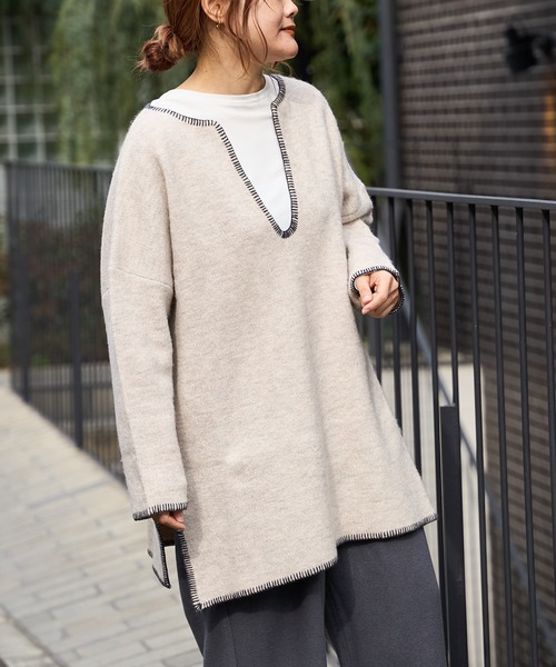 PUAL CE CIN（ピュアルセシン）の「圧縮総針ニットチュニック（ニット/セーター・レディース・チャコールグレー/グリーン/オートミール・FREE）」の17枚目の写真