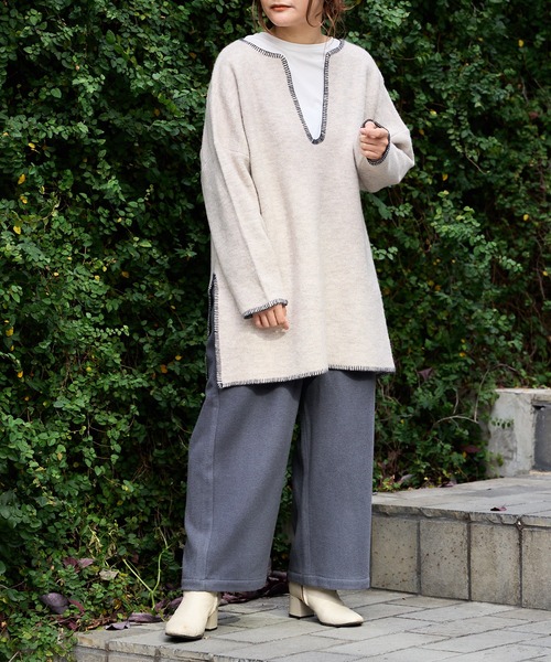 PUAL CE CIN（ピュアルセシン）の「圧縮総針ニットチュニック（ニット/セーター・レディース・チャコールグレー/グリーン/オートミール・FREE）」の15枚目の写真