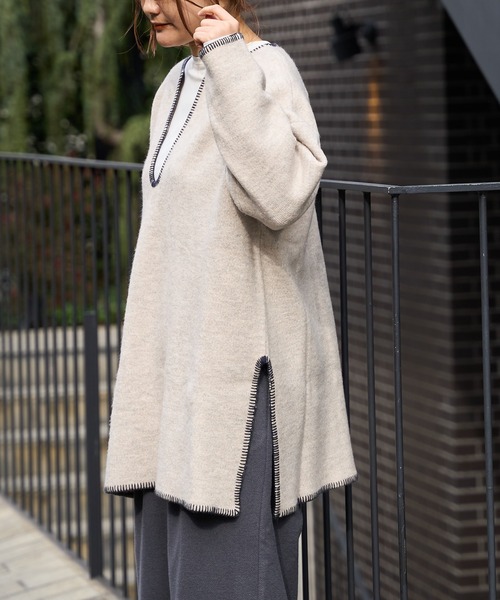 PUAL CE CIN（ピュアルセシン）の「圧縮総針ニットチュニック（ニット/セーター・レディース・チャコールグレー/グリーン/オートミール・FREE）」の8枚目の写真