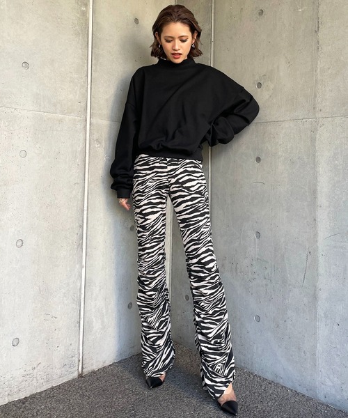 SPIRALGIRL（スパイラルガール）の「サイドギャザーフレアパンツ（その他パンツ・レディース・ブラック/ゼブラ・FREE）」の5枚目の写真