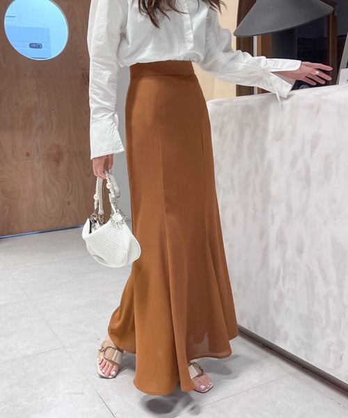 Diosfront（ディオスフロント）の「カラージョーゼットマーメイドロングスカート（スカート・レディース・ブラック/ブラウン/モカ/ネイビー/ピンク/ダークグリーン/アイボリー・L/M/S）」の4枚目の写真