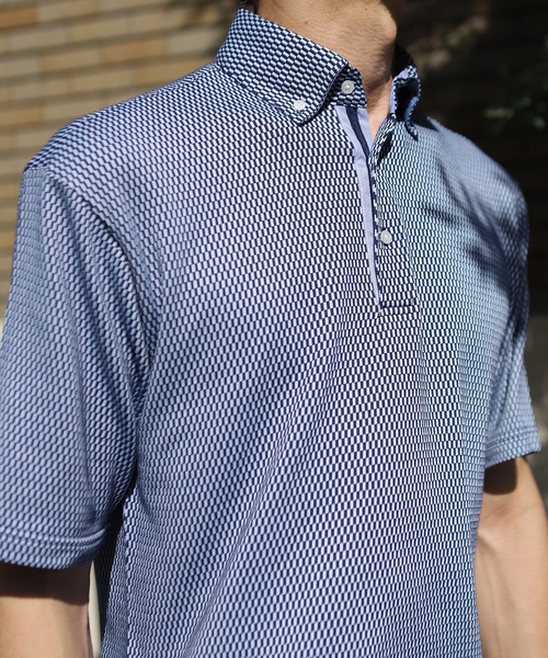 UNION STATION（ユニオンステーション）の「チェック柄ジャガードボタンダウンポロシャツ（ポロシャツ・メンズ・ネイビー/ブルー・LL/M/L）」の9枚目の写真