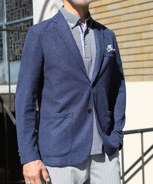 UNION STATION（ユニオンステーション）の「チェック柄ジャガードボタンダウンポロシャツ（ポロシャツ・メンズ・ネイビー/ブルー・LL/M/L）」の5枚目の写真