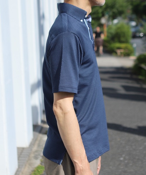 UNION STATION（ユニオンステーション）の「チェック柄ジャガードボタンダウンポロシャツ（ポロシャツ・メンズ・ネイビー/ブルー・LL/M/L）」の10枚目の写真