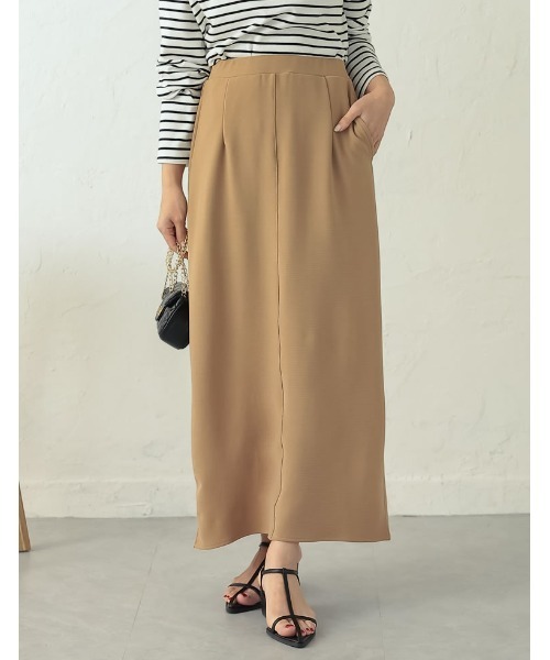 Re:EDIT（リエディ）の「[低身長サイズ有][洗濯機で洗える]リブポンチバックベンツロングタイトスカート（スカート・レディース・ピンク/ベージュ/ブルーグリーン/ブラック/ブルー/ライトブルー/ケリー/グレー・LARGE/MEDIUM/SHORT）」の3枚目の写真