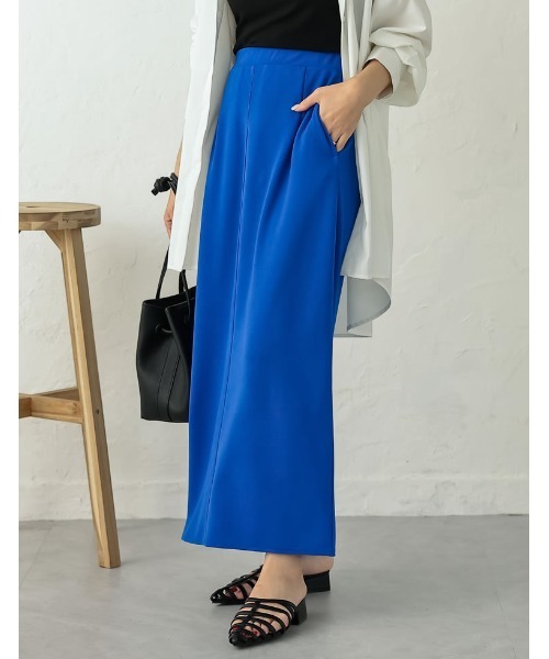 Re:EDIT（リエディ）の「[低身長サイズ有][洗濯機で洗える]リブポンチバックベンツロングタイトスカート（スカート・レディース・ピンク/ベージュ/ブルーグリーン/ブラック/ブルー/ライトブルー/ケリー/グレー・LARGE/MEDIUM/SHORT）」の6枚目の写真