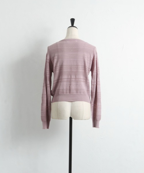 tocco closet（トッコ　クローゼット）の「パールボタン透かし編みボーダーカーディガン（カーディガン/ボレロ・レディース・オフホワイト/ピンクベージュ・M）」の13枚目の写真