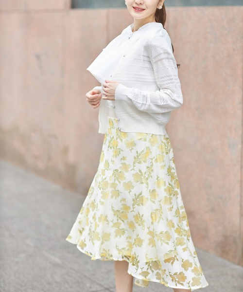 tocco closet（トッコ　クローゼット）の「パールボタン透かし編みボーダーカーディガン（カーディガン/ボレロ・レディース・オフホワイト/ピンクベージュ・M）」の18枚目の写真