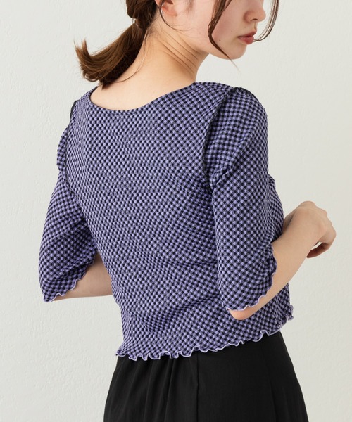 Kastane（カスタネ）の「ギンガムジャガードスクエアTee（Tシャツ/カットソー・レディース・ブラック/パープル/キャメル・FREE）」の11枚目の写真