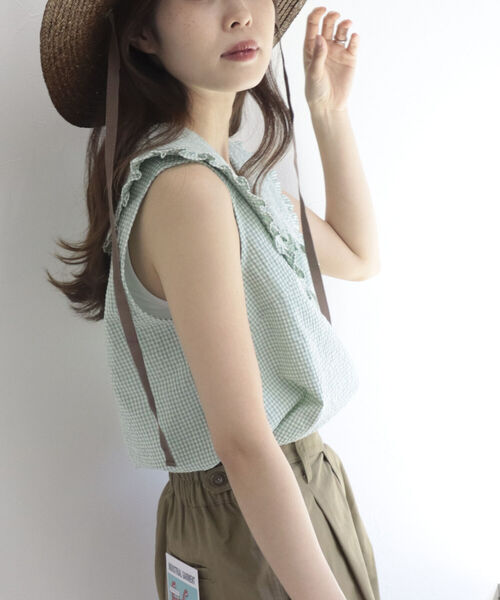 fredy emue（フレディエミュ）の「チェックBIG衿ブラウス（シャツ/ブラウス・レディース・ベージュ系その他/グリーン系その他/ブルー系その他・38）」の5枚目の写真