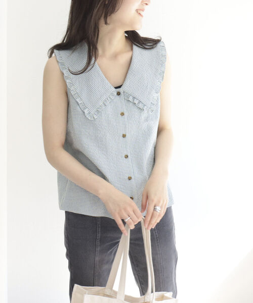 fredy emue（フレディエミュ）の「チェックBIG衿ブラウス（シャツ/ブラウス・レディース・ベージュ系その他/グリーン系その他/ブルー系その他・38）」の13枚目の写真