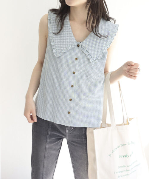 fredy emue（フレディエミュ）の「チェックBIG衿ブラウス（シャツ/ブラウス・レディース・ベージュ系その他/グリーン系その他/ブルー系その他・38）」の14枚目の写真