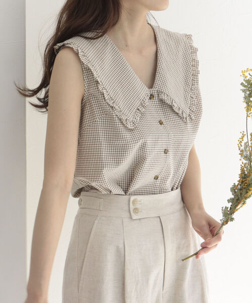 fredy emue（フレディエミュ）の「チェックBIG衿ブラウス（シャツ/ブラウス・レディース・ベージュ系その他/グリーン系その他/ブルー系その他・38）」の19枚目の写真