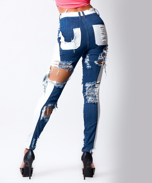 babyShoop(ベイビーシュープ)の「バイカラーハードクラッシュロングパンツ(デニムパンツ・レディース・ブルー・MEDIUM/LARGE/X-LARGE)」の3枚目の写真