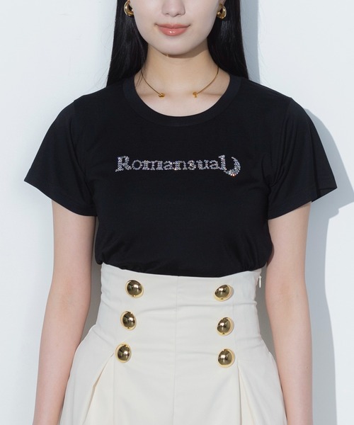 Romansual(ロマンシュアル)の「Romansual/クリスタルラインストーンTシャツ(Tシャツ/カットソー・レディース・ホワイト/ブラック・FREE)」の14枚目の写真