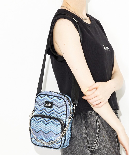 X-girl(エックスガール)の「FAUX LEATHER PIPING SHOULDER BAG/フェイクレザー 2WAYバッグ/ショルダーバッグ(ショルダーバッグ・レディース・ブラック/ベージュ/ブルー・ONE SIZE)」の9枚目の写真