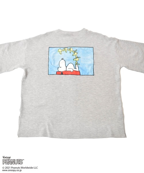 POPPINS(ポピンズ)の「【PEANUTS(ピーナッツ)】スヌーピー/バックプリントワッフルTシャツ B(POPPINS)(Tシャツ/カットソー・レディース・グレー/ホワイト・FREE)」の2枚目の写真